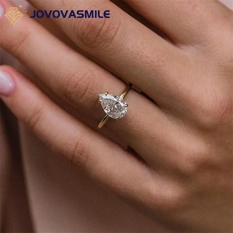 Solitaire Ring Jovovasmile 3ct Moissanite for Women 11x7mm Crushed Ice Hybrid Pear Cut Lab Diamond 18K Gold Band Band Modern Jewelry 220829
