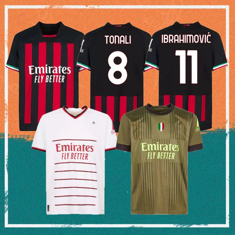 22/23 AC Milans Ibrahimovic Giroud Soccer Jerseys 2022 Theo Brahim Tonali Shirt Romagnoli R.Leao S.Castillejo Kessie Saelemeekers Football Uniform