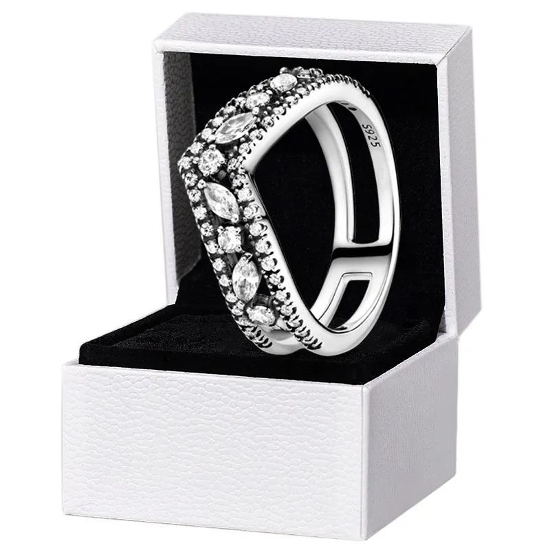 새로운 후작 더블 위시 본 반지 정통 스털링 실버 로즈 골드 여성 결혼 보석 판도라 CZ 다이아몬드 반지 원래 상자