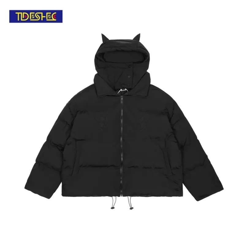 Männer Jacken Männer Hip Hop Parka Gestickte Schädel Jacke Streetwear Little Devil Designer Kapuze Gepolsterte Jacke Mantel Harajuku Winter Outwear 220829