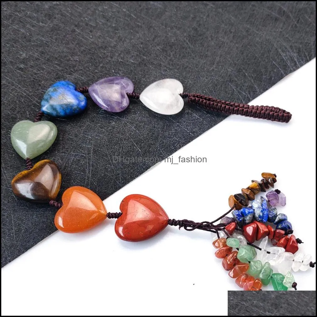 Pendentif Colliers Tressé Coeur Chakra Reiki Cristaux Pierre De Guérison Pendentif Sept Chakras Énergie Ncing Pièce À Main Polie Mjfashion Dhbfo