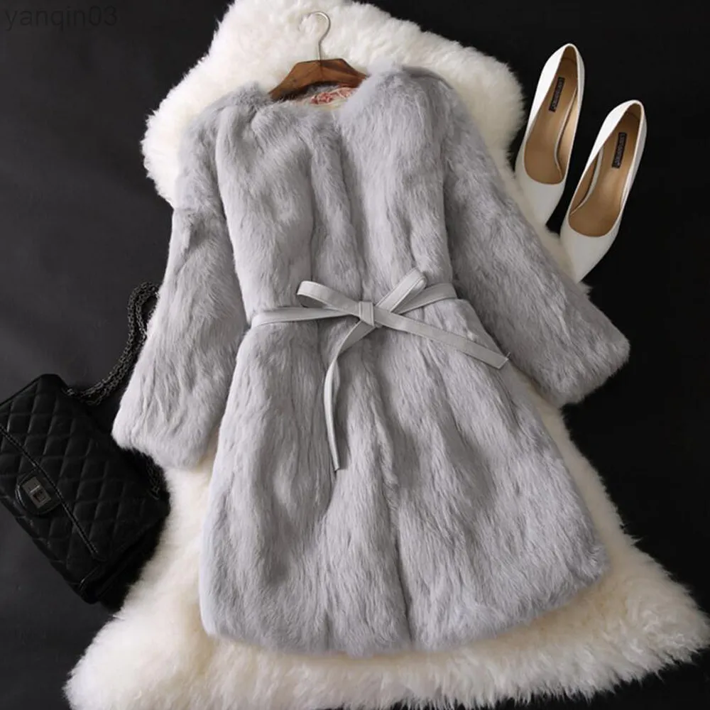 Women's fur Faux Good Quality Women Real Rabbit Fur Coat Factory Vintage Classic Jackets Thick Warm Winter Dropshipping Overcoat Wsr275 L220829