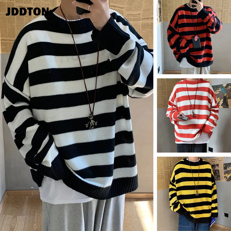 Maglioni da uomo JDDTON Stripe Casual Manica lunga Patchwork Slim Fit Streetwear Autunno Pullover Moda maschile Cappotto JE380 220829