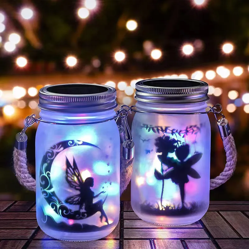 14oz تسامي LED LED Tumbler Lantern Bradient Mason Jar مع مقبض الزجاج Tumblers نقل الحرارة الزجاجة الزجاجات النبيذ كوب 8 ألوان