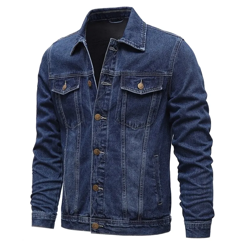 Mens Jaquetas Primavera Outono Homens Denim Jaquetas Casual Cor Sólida Lapela Único Breasted Jeans Jaqueta Homens Slim Fit Algodão Outwear Jaquetas 5xlM 220829