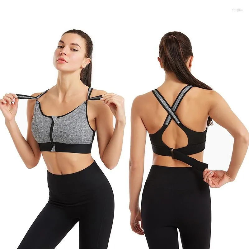 Yoga Outfit Women Sports Bra Adjustable Belt Zipper No Steel Ring Underwear Running Comfortable Shockproof Gym Bralette Vest