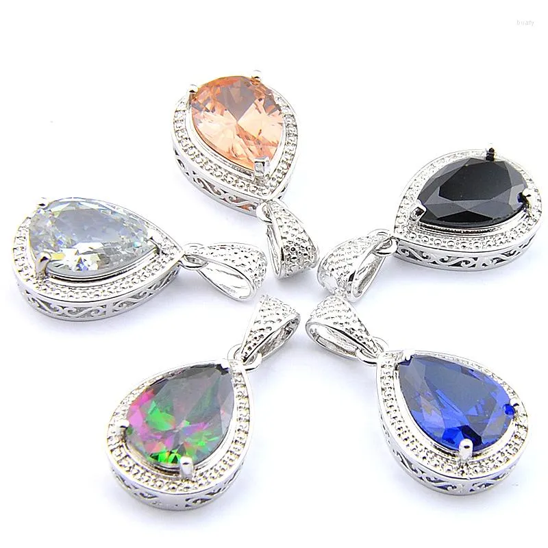 Pendentif Colliers Mélanger 5 pcs Cadeaux de Noël Grande offre Teardrop Mystic Topaz Morganite Noir Onyx Bleu Gemstone Pendentifs