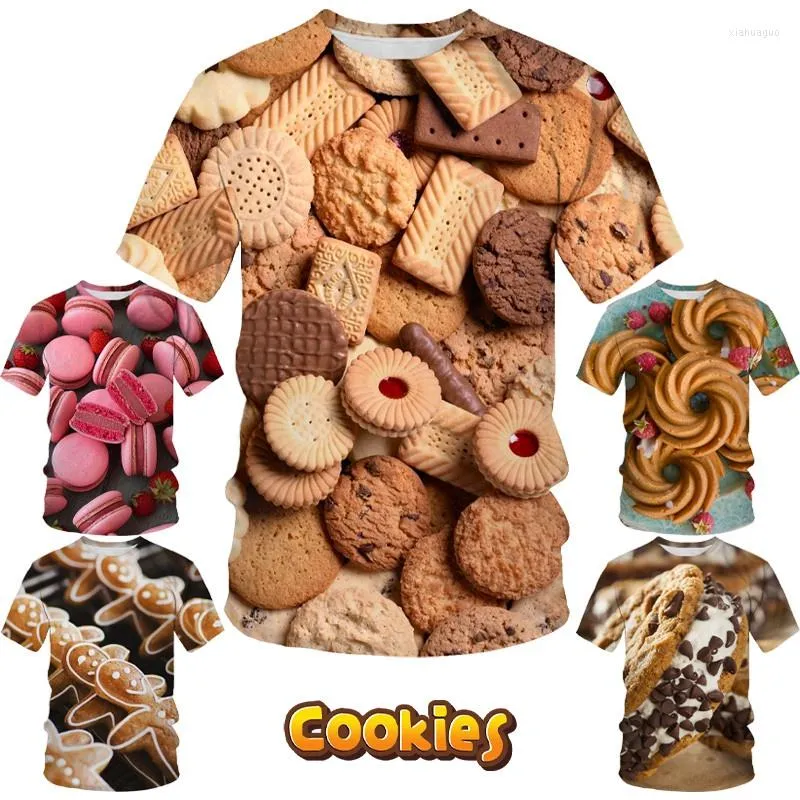 Erkek Tişörtleri Tişörtler Komik Yemek T-Shirt 3D Baskı Erkek Kurabiye Yuvarlak Boyun Kısa Kol Macaron Waffle Sıradan Serin Tops