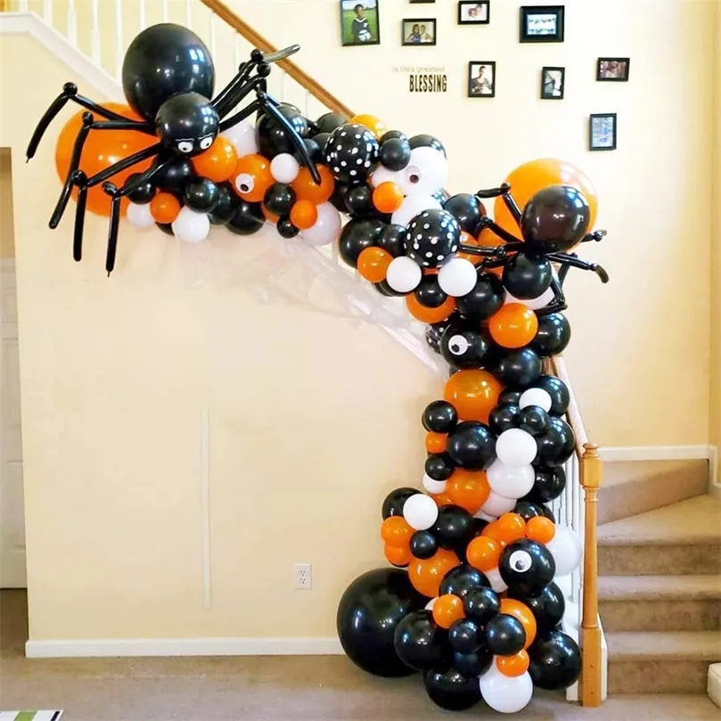 Altre forniture per feste di eventi Halloween Black and Orange Spider Polka Dot Latex Balloon Set Package Ghost Festival Decoration 220829