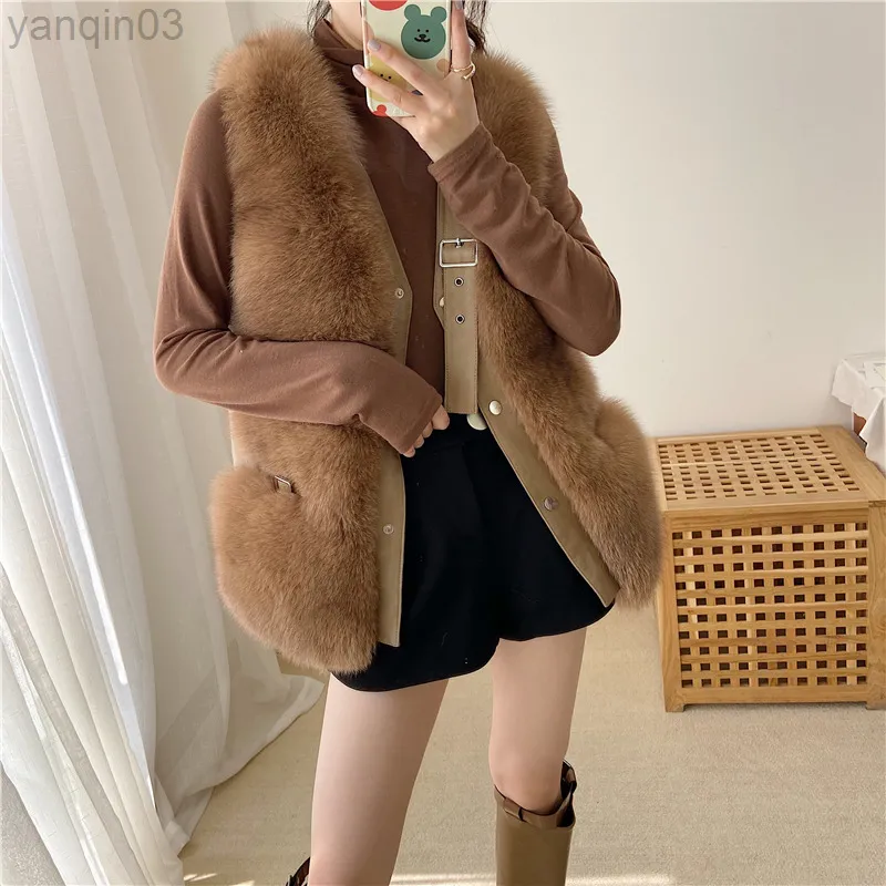 Women's Newcomers Women Real Fashion Lady Natural Fur Vest Luxury Gilets L220829