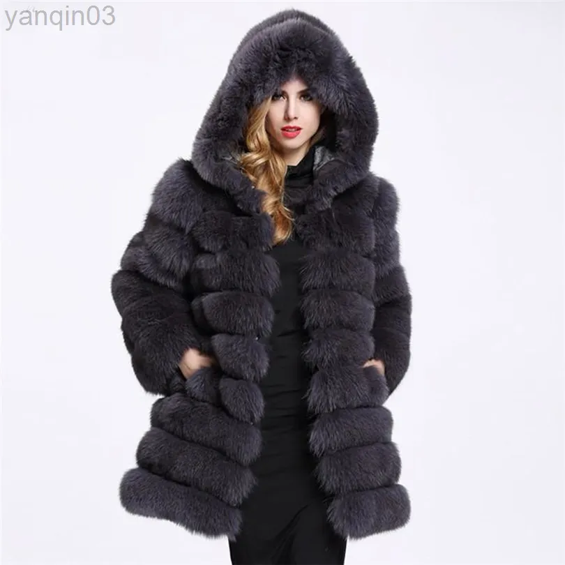 Femmes fourrure Zadorin hiver luxe vison à capuche femmes épais chaud moelleux Faux manteau dames vestes noir rose fourrure pel L220829