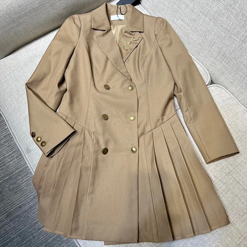 Letter Pin Blazers Dress Lady Lapel Neck Dresses Gold Button Ornament Slim Dress 2 Colors Luxury Skirts