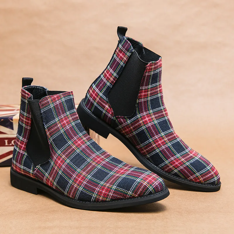 Bottes britanniques rétro toile plaid classique fashion fashion décontractée de rue décontractée tous les jours pour hommes tout-correspondants Ad002