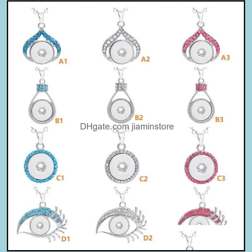 Pendanthalsband 12 Styles Crystal Snap Button Pendant Halsband Rostfritt st￥lkedja Fit 18mm knappar Kvinnor smycken Dr DHSeller2010 DHD1C