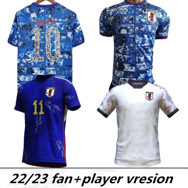 Japan 2022 Soccer Jersey Home Blue Cartoon Captain Tsubasa 2023 Atom Japanese weg 22 23 voetbalshirt Honda Kagawa Okazaki Men Set Kids Kit Player Fans Top