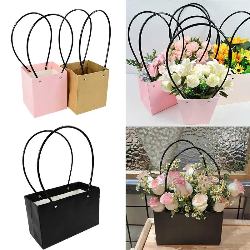 Gift Wrap Portable Waterproof Fower Box Bag Pappa Papper Square Florist Handy Flower Bags Mini Wedding Favor Rose Storage