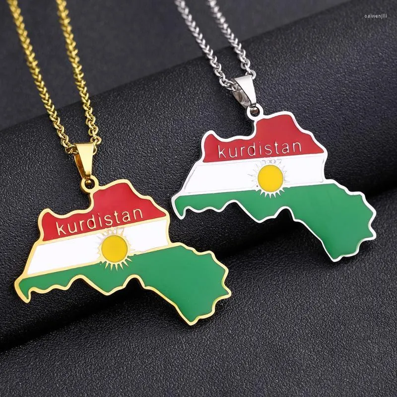 Pendant Necklaces Kurdistan Map Necklace For Women Sliver Color Chains Enamel Flag Pendants Stainless Steel Collar Jewelry Gift