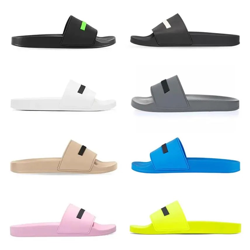 Summer Men Women Designer Shoes Slippers Slides Sandals Black Fluo Green White Cool Grey Beige Blue Pink Yellow Mens Rubber Slippe215g