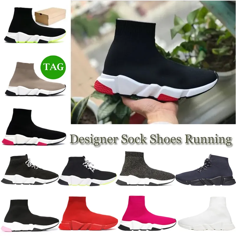 Knit Sockskor Menskvinnor Designer Sneakers Graffiti Triple Black Pink Brown Slip-On Glitter Platform Luxury Woman Trainer With Box