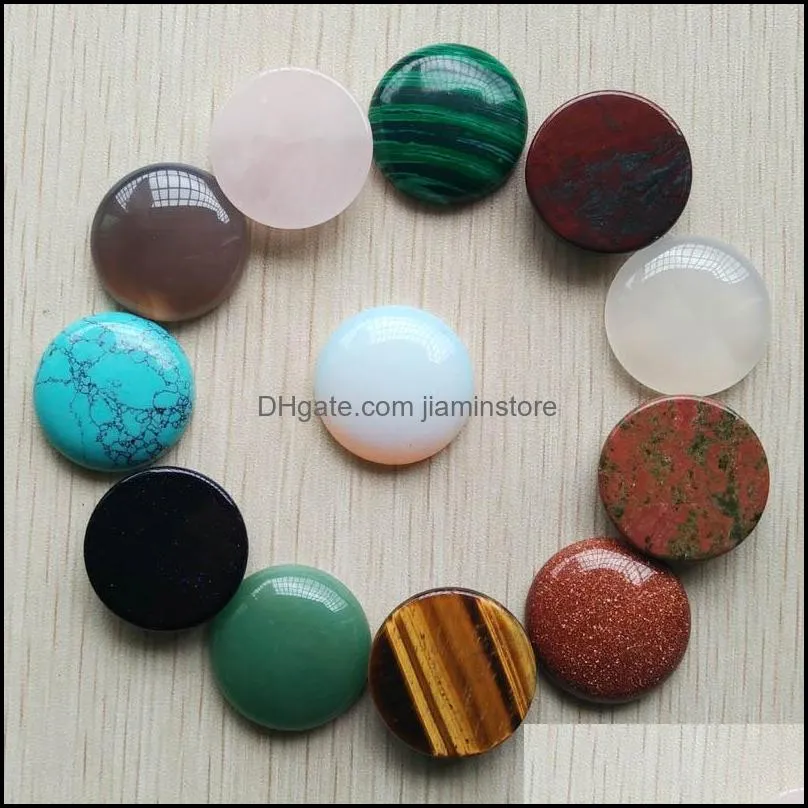 Pedras 25mm de pedra natural variada de pedra plana redonda Cabochon Cistos de contas soltas para brinco de colar roupas de joias AC DHSELLER2010 DHLQT