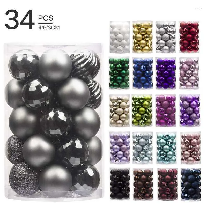 Dekoracja imprezowa 34PCS/SET KALI ŚWIĘTEK KALICY Wisij Choinka 4 cm Kolorowe Wesołych 2022 Home Ball Hanging Decor Prezent