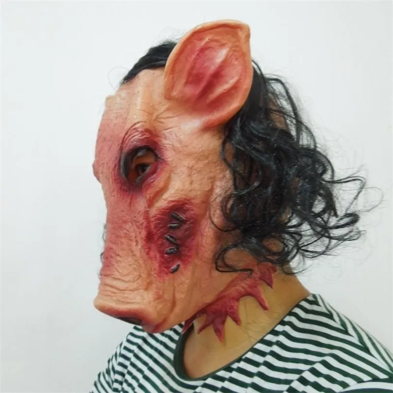 Andra evenemangsfest levererar Halloween Performance Props Pig Bajie Mask med hårfast terroristhuvud täcker Ghost Festival cosplay tillbehör dekorationer 220829