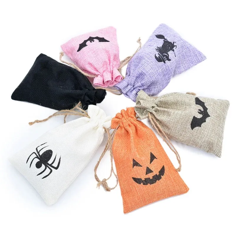 1PC Party Supplies Halloween Candy Linen Bag Pumpkin Packaging Bag Drawstring Pocket Christmas Gift V￤skor 10x15cm