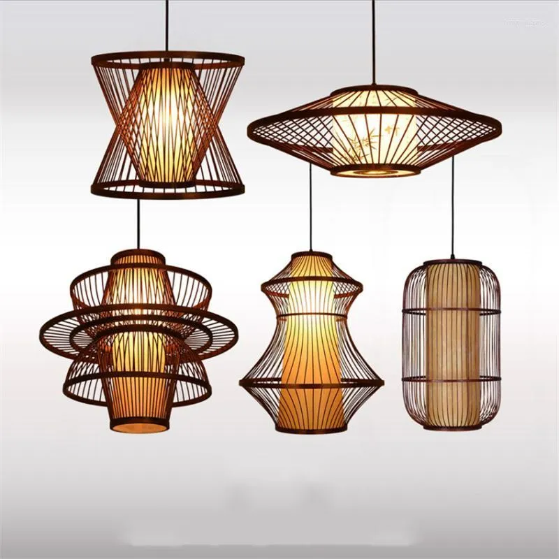 Lampes suspendues chinois rétro bois E27 lumières éclairage Loft maison décoration intérieure bambou lampe en bois Luminaire suspendu
