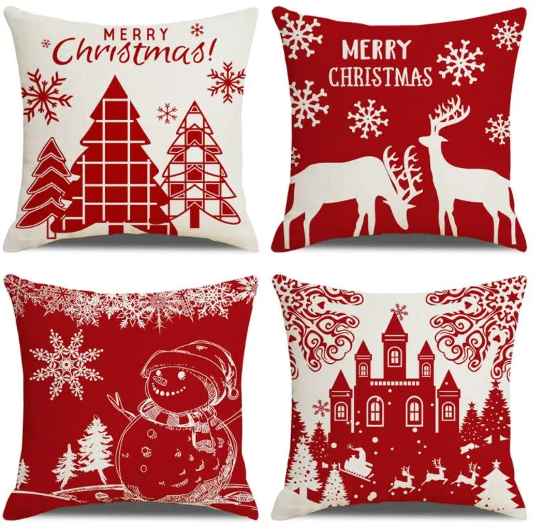 Christmas Pillowcase Santa Pillow Case Snowman Elk Cotton Linen Home Home Sofa Car Decoration SN4823