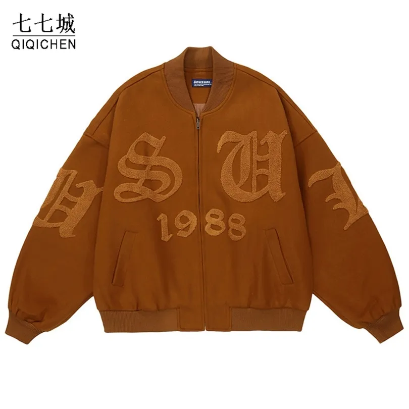 Mens Jackets Mens Bomber Jackets Letter Embroidery Flocking Street Oversized Cotton Baseball Jacket Women Hiphop Harajuku Retro Coat Outwear 220829