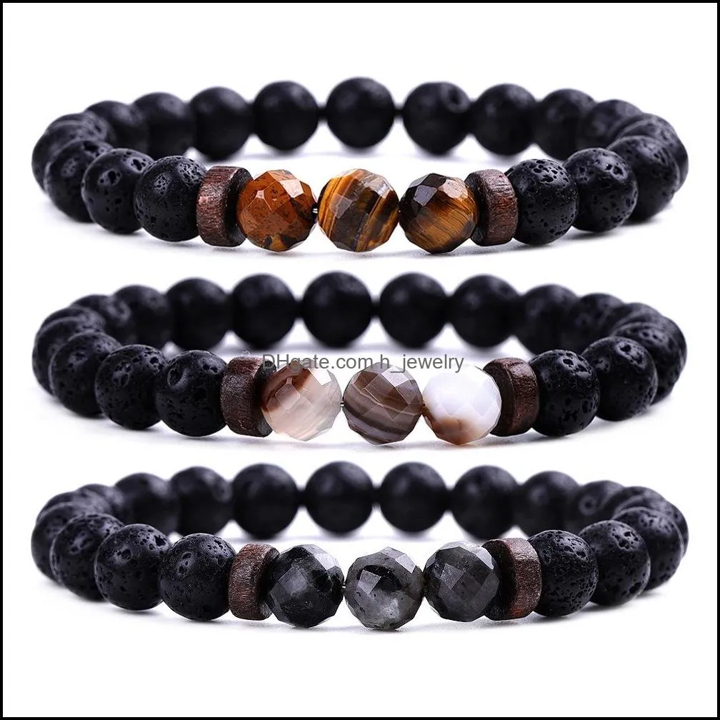 Pulseras con dijes Pulsera para hombres Piedra natural facetada Con cuentas de madera 8Mm Espectrolita de ojo de tigre Pulseras con cuentas de lava de Buda W Dhseller2010 Dhlkz