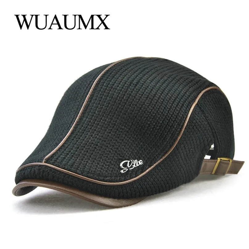 Berets Wuaumx Herbst Winter Häkeln Schnalle Hüte Für Männer Kappe Frauen Militär Visiere Verdicken Wolle Wärmer Gestrickte Casquette 220829