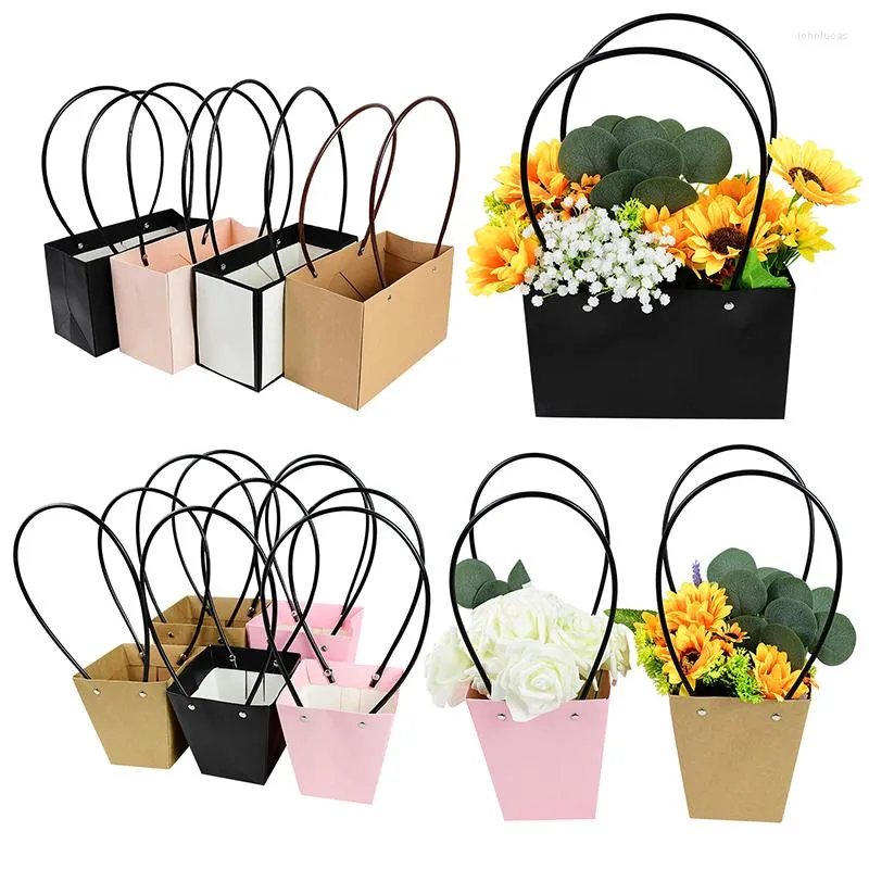 Geschenkpapier Tragbare Blumenbox Wasserdichte Papierhandtaschen-Verpackungstasche Florist Handliche Taschen Hochzeitsbevorzugung Rosen-Aufbewahrungsboxen