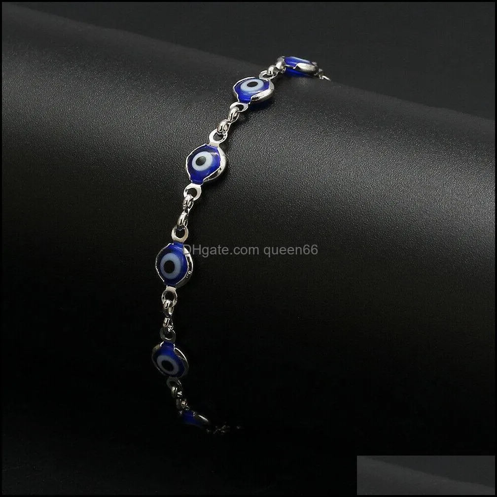 dainty evil eye chain bracelet lovely blue eyes beads link chain bangle good luck protection enamel beaded turkish jewelry for women