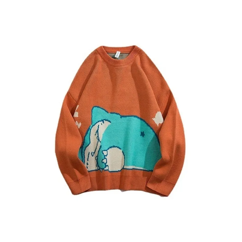 Męskie swetry koreańsko -mody pomarańczowy Sweter Sweter Mężczyźni harajuku kreskówka druk swobodny pullovery gotyckie ubrania dla nastolatków 220830