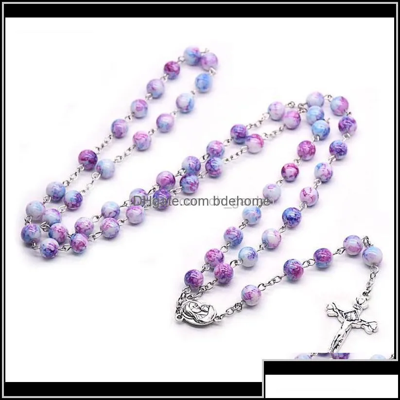 Pendant Necklaces Necklaces Pendants Drop Delivery 2021 Catholic Jewelry Long Purple Glass Beads Rosary Neckalce For Men Women Vintag Otdel