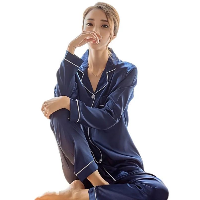 Kobietowa odzież sutowa jedwabna satyna piżama piżamowa piżama zestaw pijama garnitur sleep dwupoziomowy salon plus size 220830