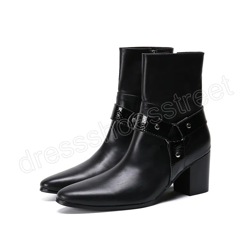 British Style Genuine Leather Men Boots High Heels Ankle Boots Pointed Toe Male Party Boot Formal Dress Shoes