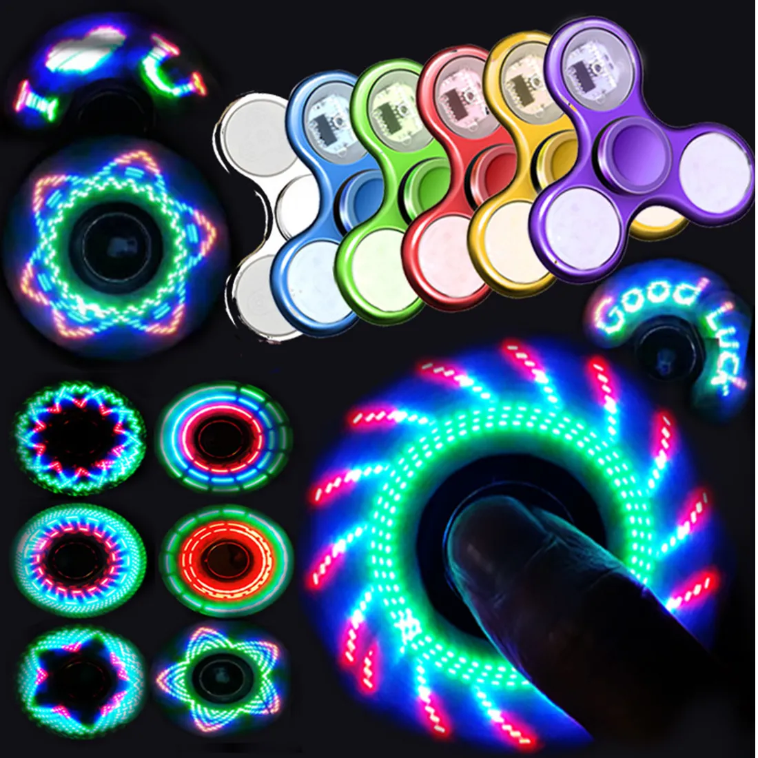 LED Light Fidget Spinner Toys Electroplating Spinning Top Hand Fingertip Spinners Tri Gyro Luminous Spiral Finger Decompression Toy for Kids Adult Gift