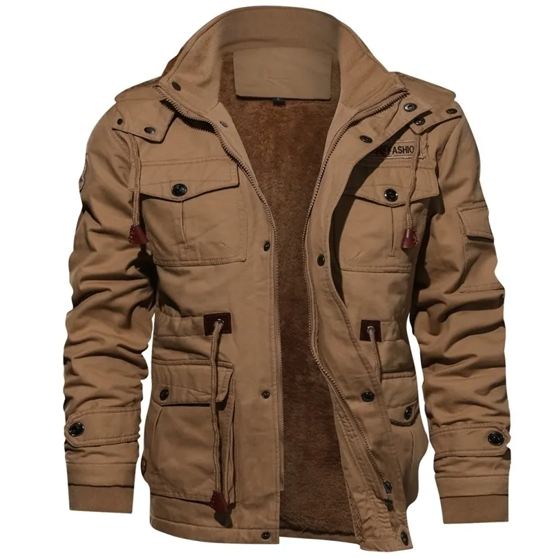 Herenjassen Militaire winterjas Heren Casual dikke thermische jas Legerpilootjassen Luchtmacht Cargo Uitloper Fleecejack met capuchon 4XL Kleding 220830