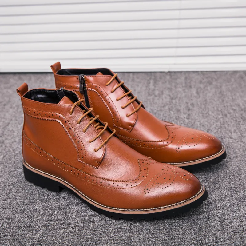 British Bullock Boots Men schoenen Solid Color Pu Classic Canved Lace Up Fashion Casual Street All-match AD042