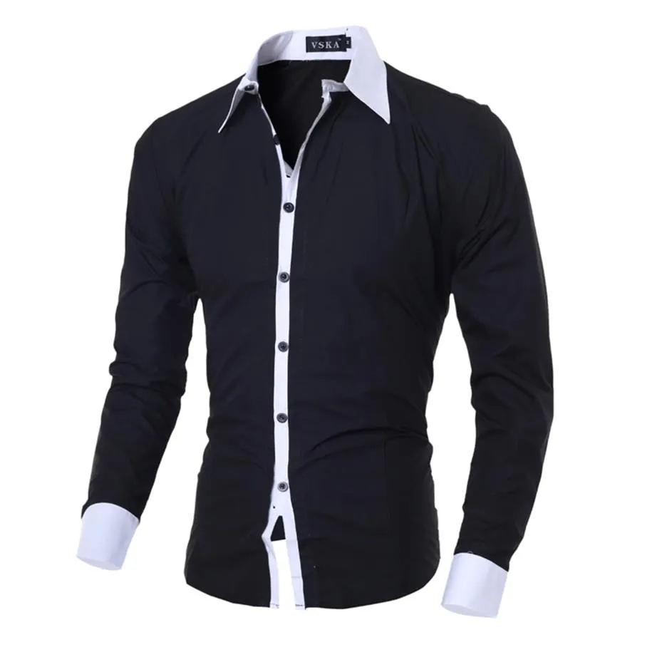 Men Shirt Black White 2017 Male Long Sleeve Shirts غير الرسمي الصلبة متعددة الزر والأزرار النحيفة القمصان اللباس M-2XL177G