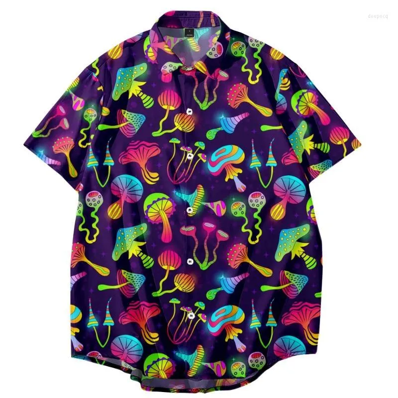 Męskie koszule 2022 Grzybowy nadruk luźny cienki koszula para hawajska w stylu krótkiego rękawu wszechstronna koszula