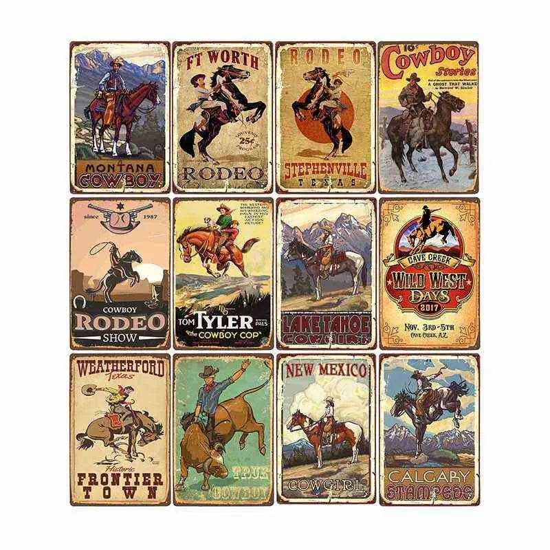 Metal Painting Western Cowboy Retro Metal Tin Sign Ride Horse Art Poster Bar Pub Cafe Piatti da parete Vintage Plaque Home Decor 20x30cm T220829