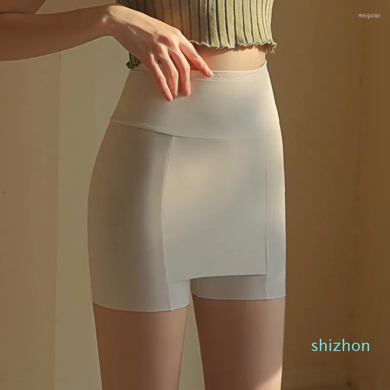 2022 새로운 패션 여성의 팬티 아이스 실크 하이 허리 안전 바지 여성 얇은 슬리밍 핏 여자 여름 반바지 이중 레이어 이음새가없는 스커트 최고 품질