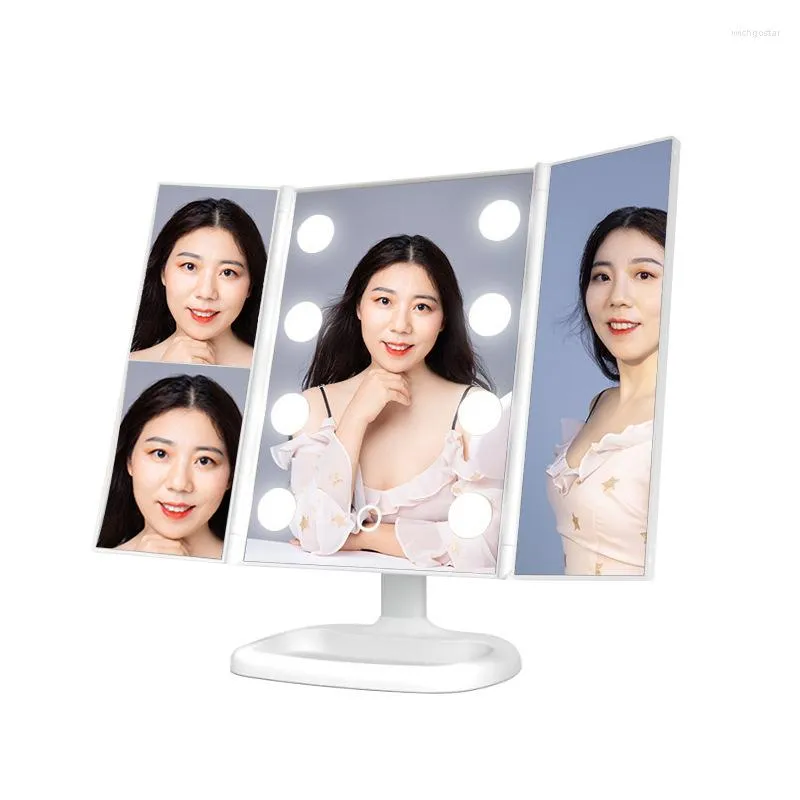 Compact Mirrors LED Mirror Foldable 6 Large Vanity Light 2x 3x Magnifier Countertop Touch Screen Cosmetic Espejo Con Luz Rose