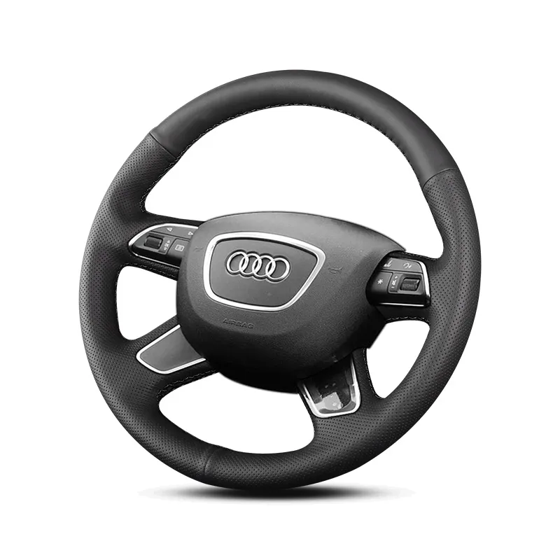 Hand Sewn Black Leather Alto 800 Steering Cover For Audi Q3 A8 A6L