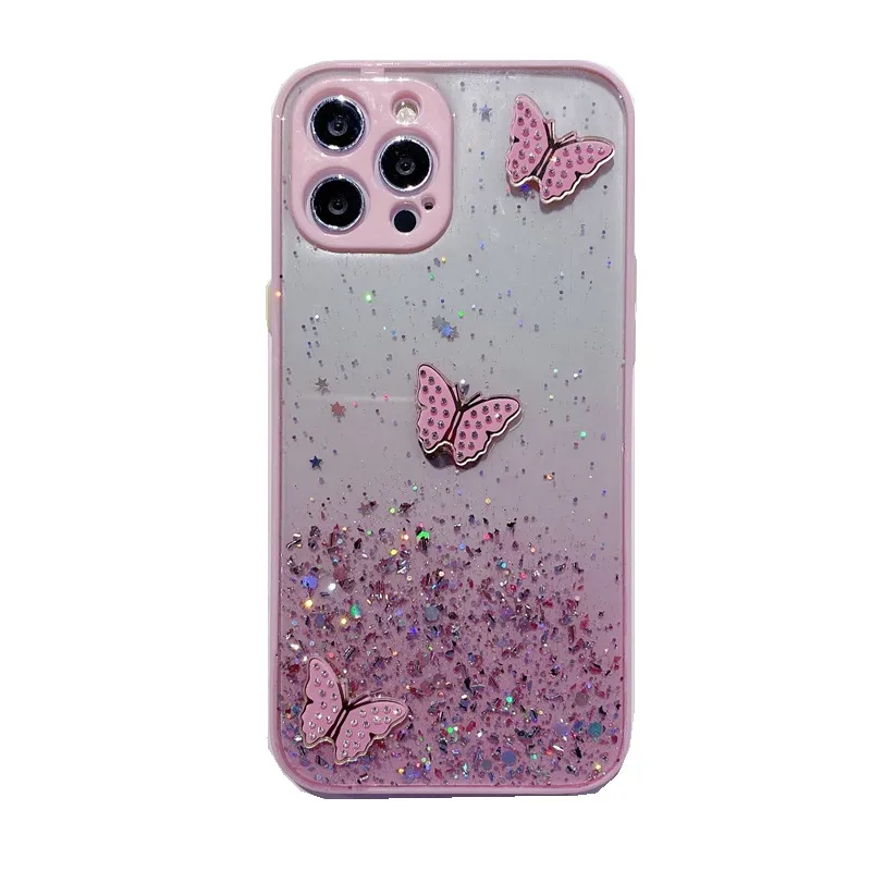 Diamond Butterfly Glitter Phone Cases Transparent For iphone 14 Pro Max 13 12 11 Xs XR 8 7 Plus Luxruy Ladies Cover Shockproof Anti Drop