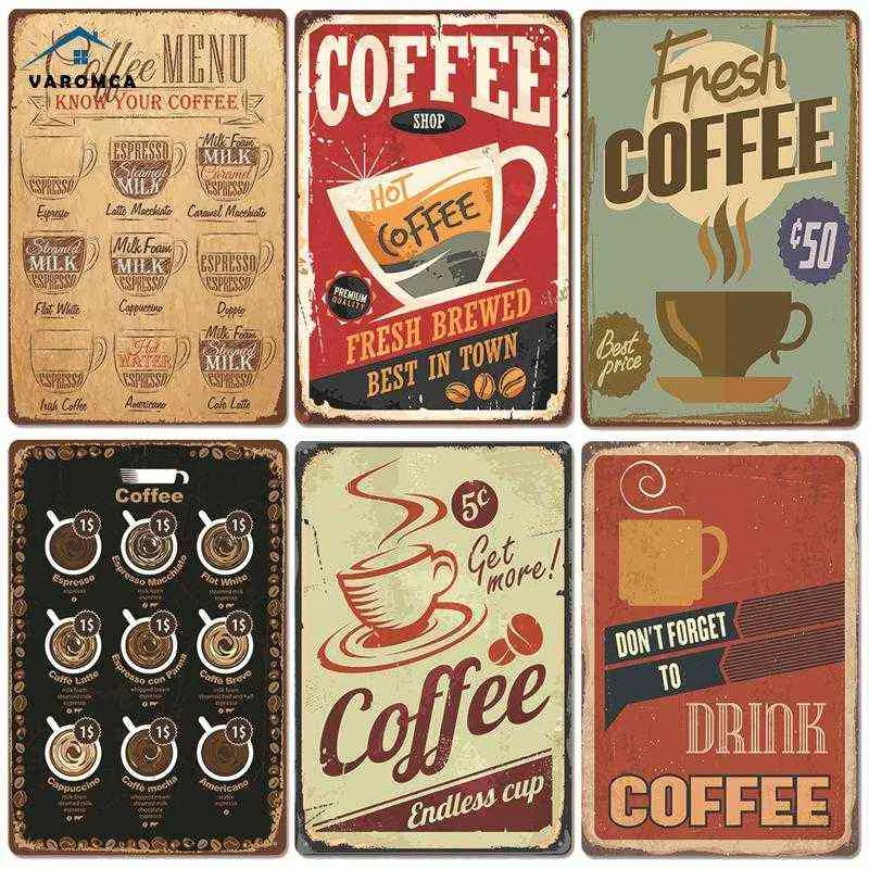 Metalen schilderij retro metaal verse koffieplaque bord metalen posters vintage drink koffie blikje coffee coffee shop restaurantkamer plaques decor t220829