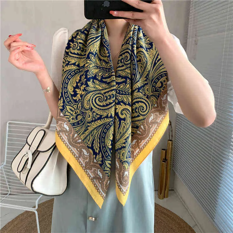 Sarongs 2022 Fashion Plaid Scarves Women's Folar Classic Geometric Totem Scarves 90x90cm Square Scarves Muslim Headscarves T220827